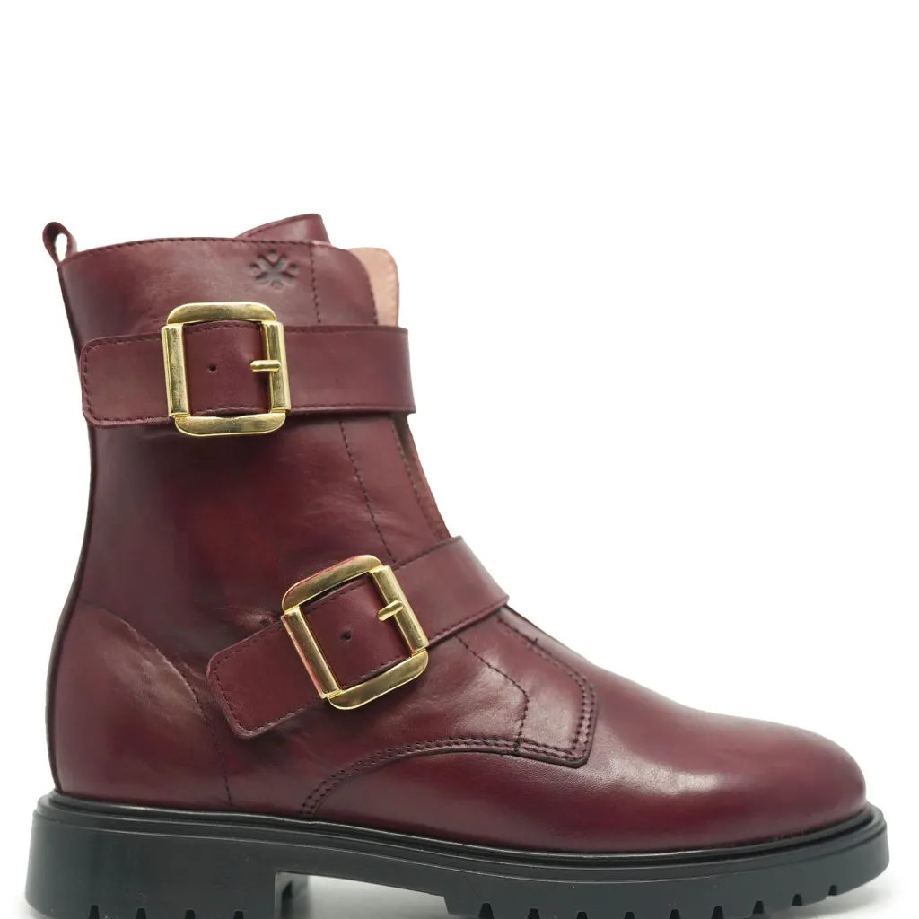 Acebos Burgundy Buckles Leather Boot Online