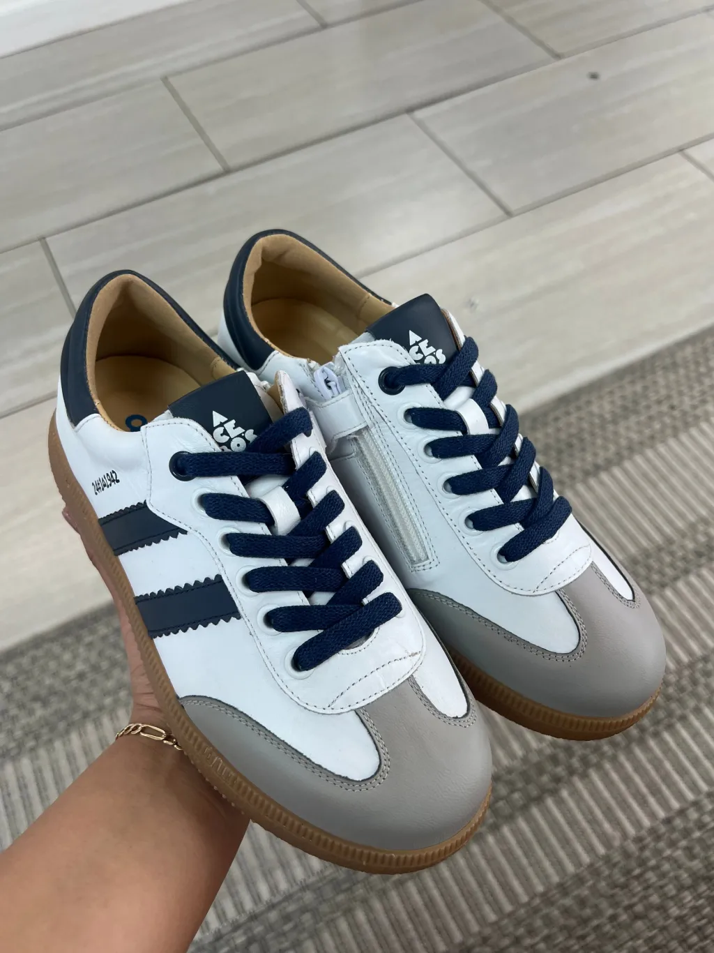 Acebos White and Navy Stripe Sneaker Online
