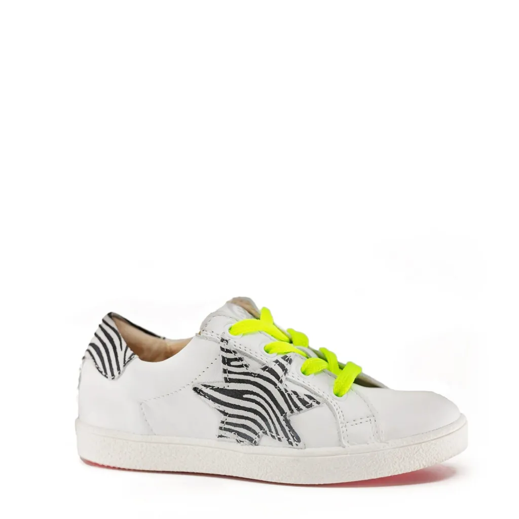 Acebos White and Yellow Zebra Print Lace Sneaker Sale