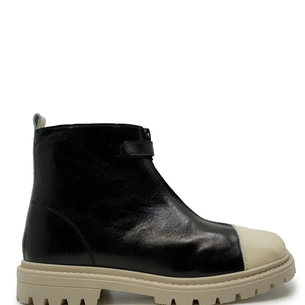 Andanines Black and White Captoe Zipper Bootie Clearance