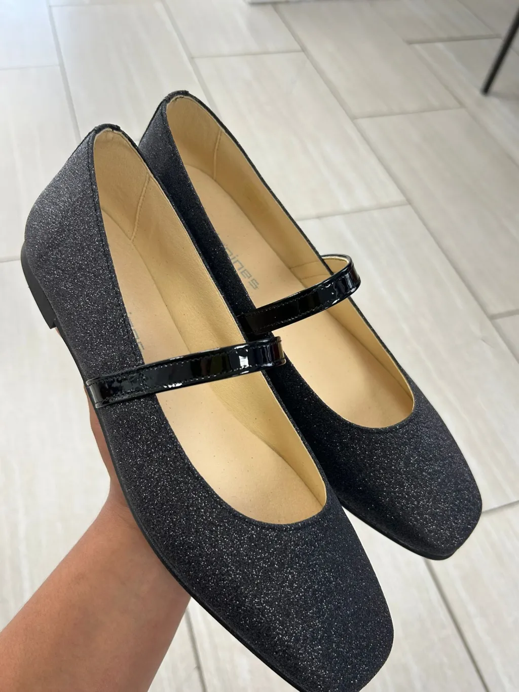 Andanines Black Sparkle Square Toe Mary Jane Fashion