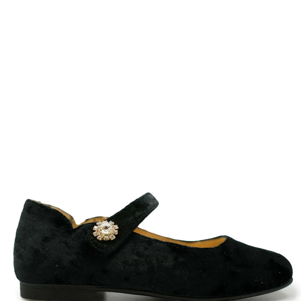Andanines Black Velvet Rhinestone Scalloped Mary Jane Clearance