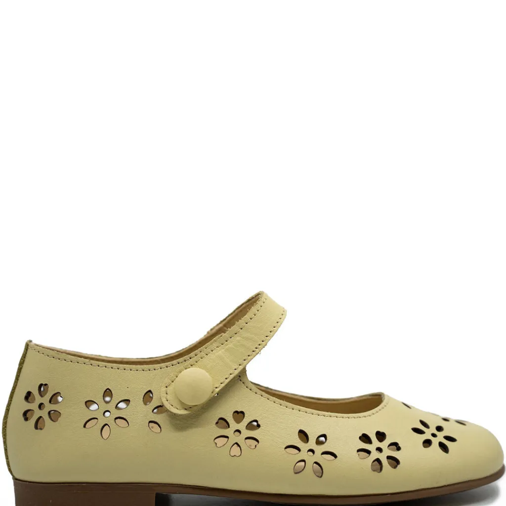 Andanines Pastel Yellow Flower Cut Mary Jane Online