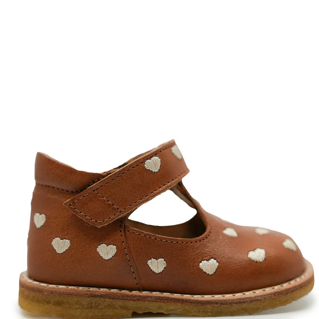 Angulus Cognac Heart T Strap Baby Shoe Fashion