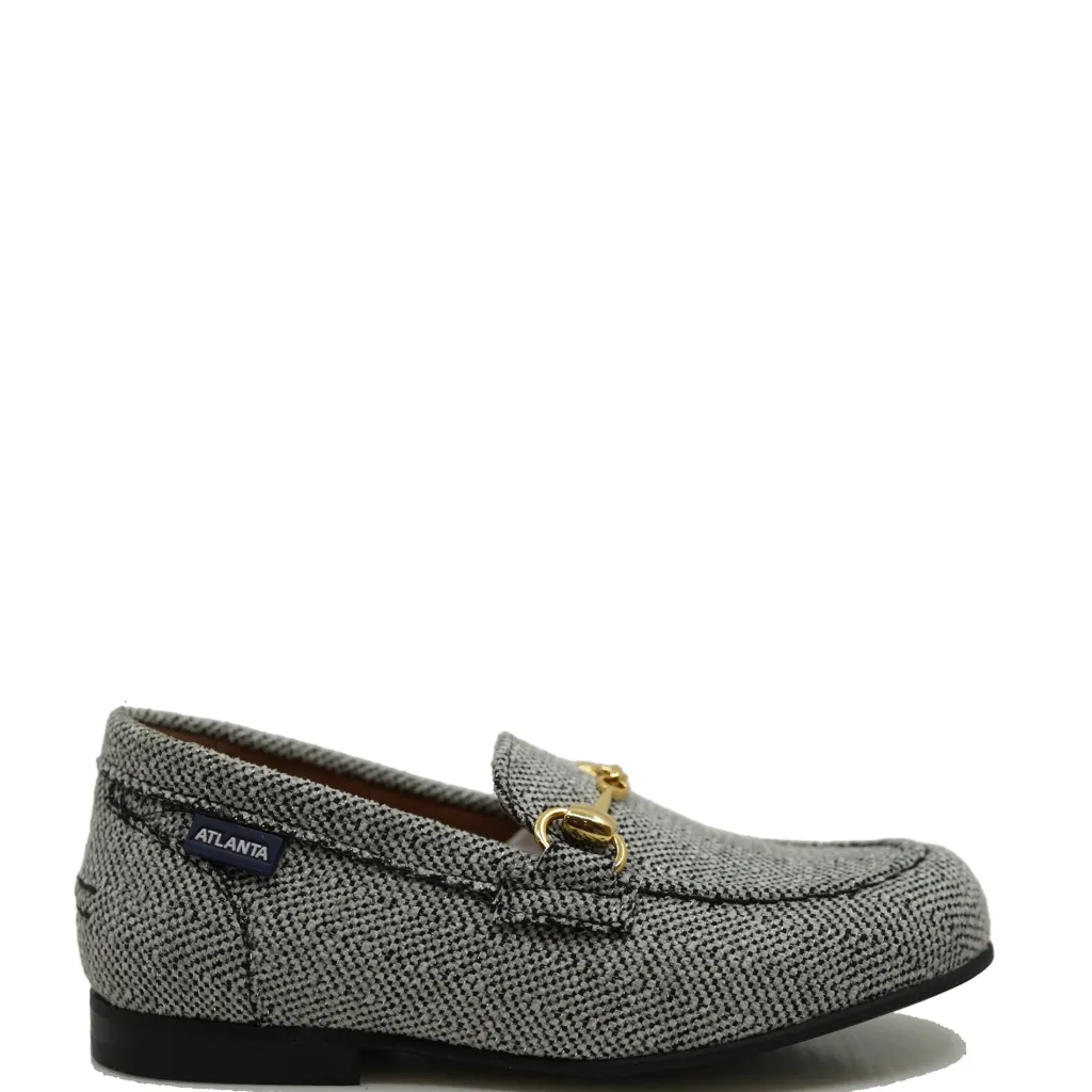 Atlanta Mocassin Black and White Herringbone Buckle Loafer Clearance