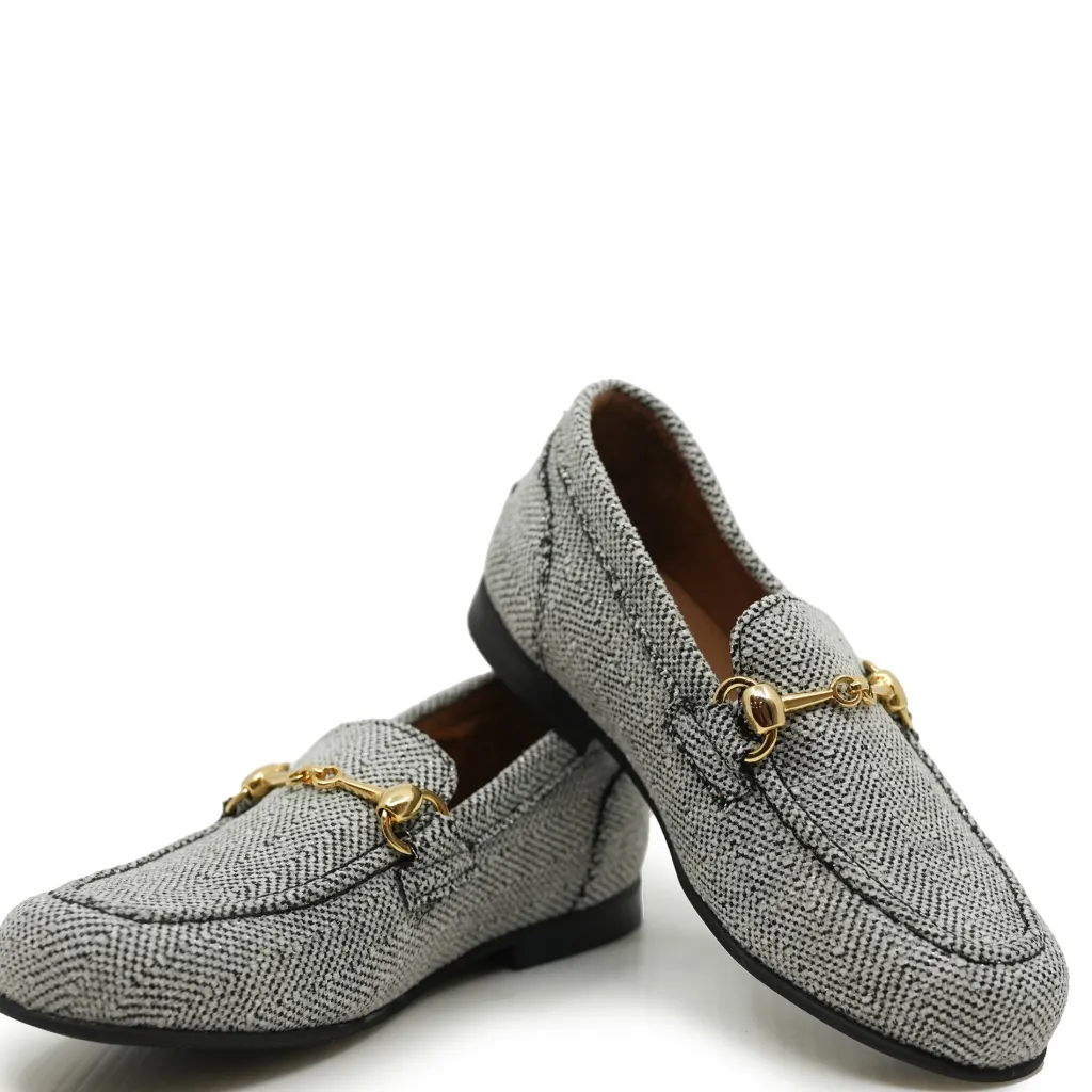 Atlanta Mocassin Black and White Herringbone Buckle Loafer Clearance