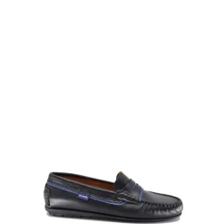 Atlanta Mocassin Black and Blue Leather Penny Loafer Discount