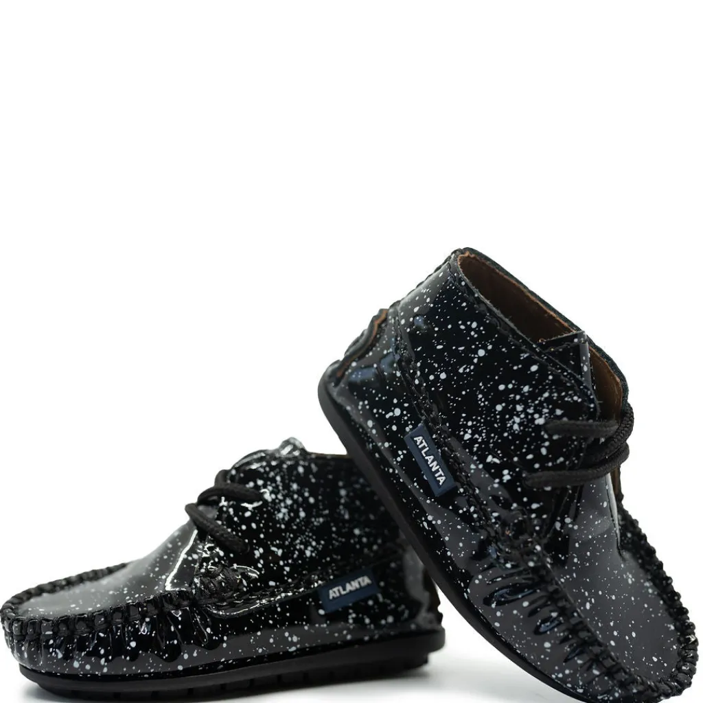 Atlanta Mocassin Black Patent Splash Baby Bootie New