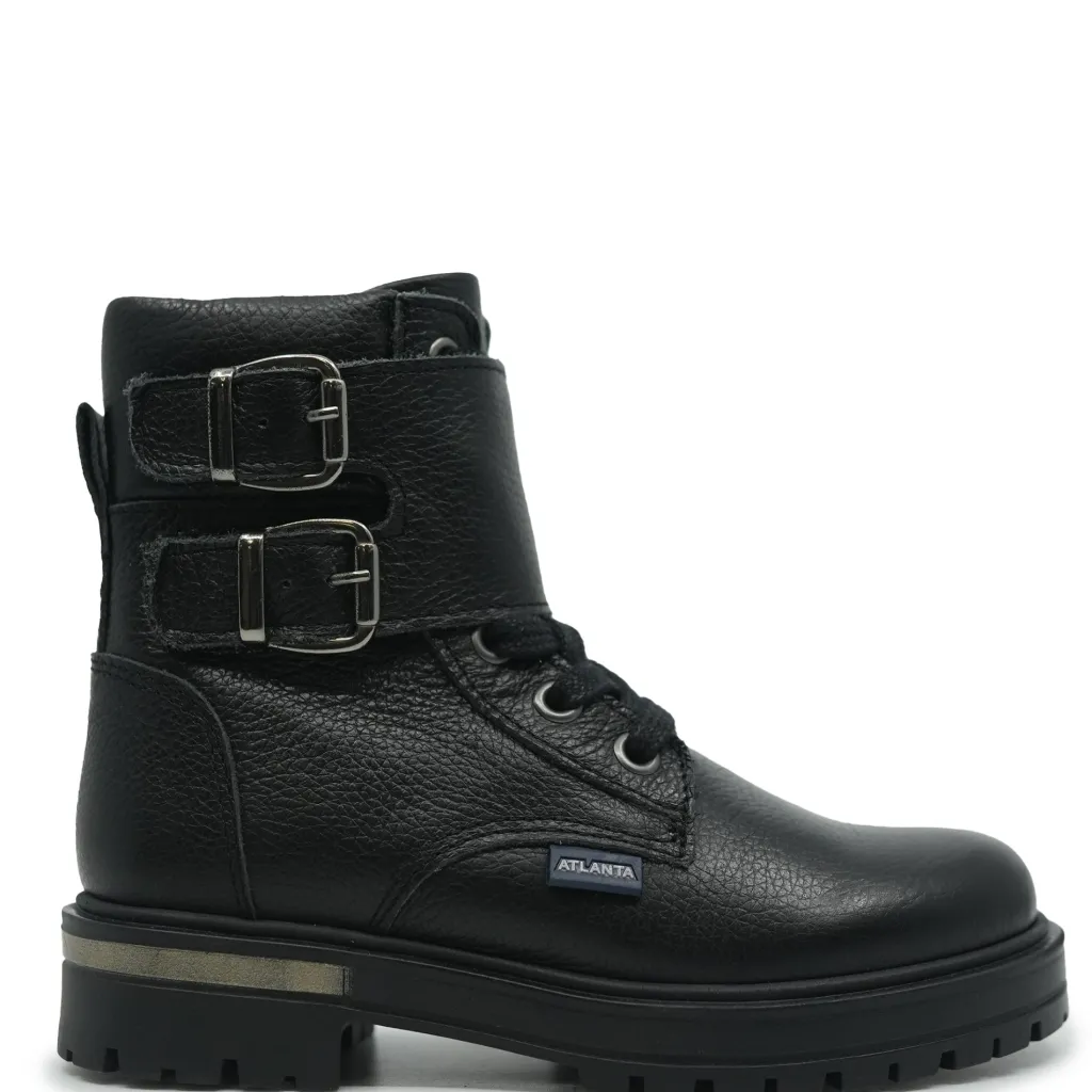 Atlanta Mocassin Black Pebbled Buckle Boot Hot