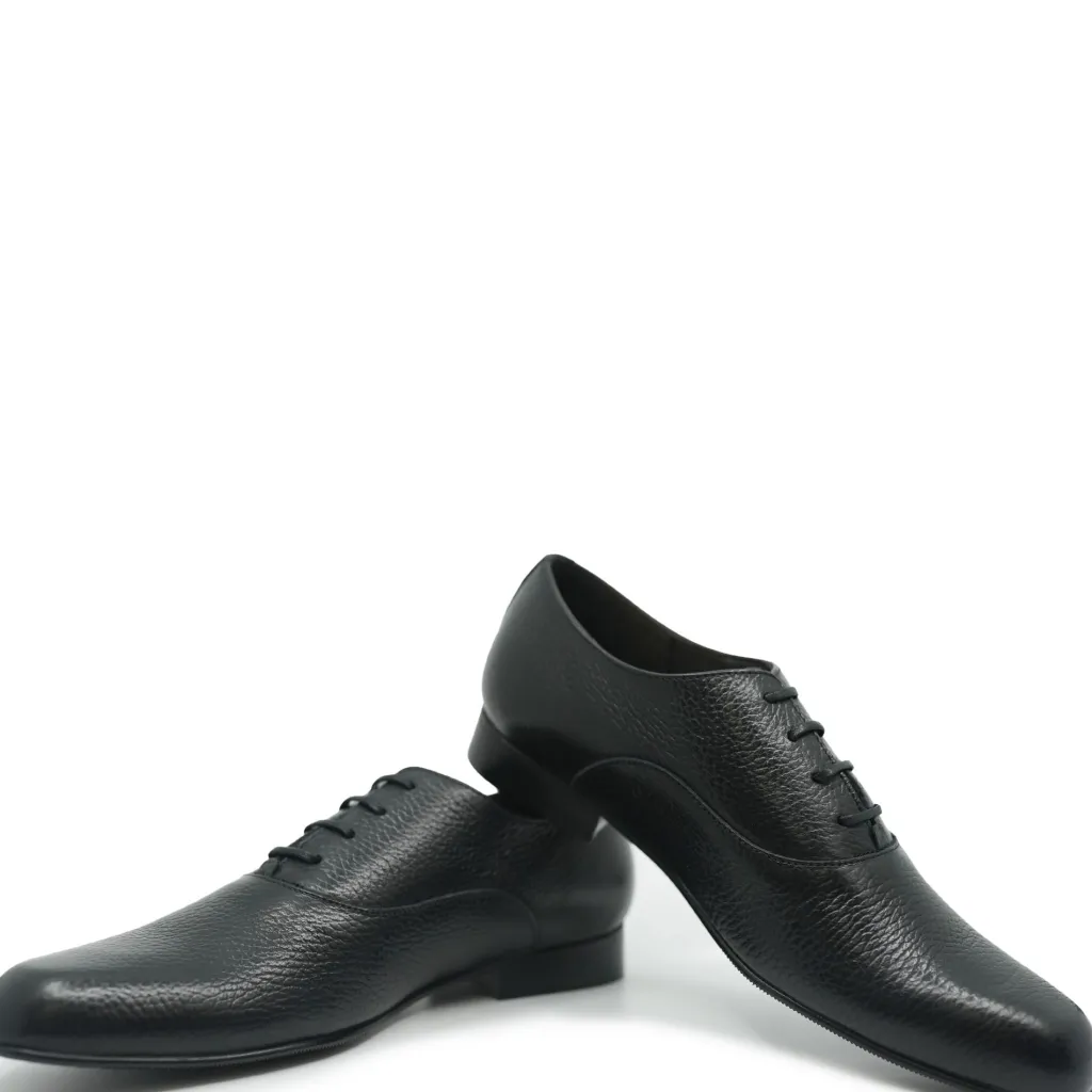 Atlanta Mocassin Black Pebbled Lace Up Shoe Fashion