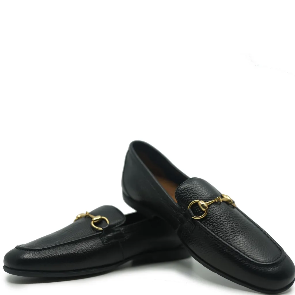 Atlanta Mocassin Black Pebbled Buckle Yacht Loafer Outlet