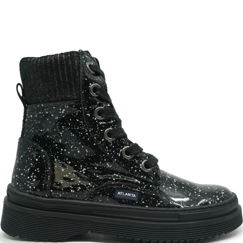 Atlanta Mocassin Black Splash Patent Boot Fashion