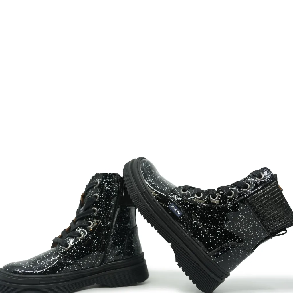 Atlanta Mocassin Black Splash Patent Boot Fashion