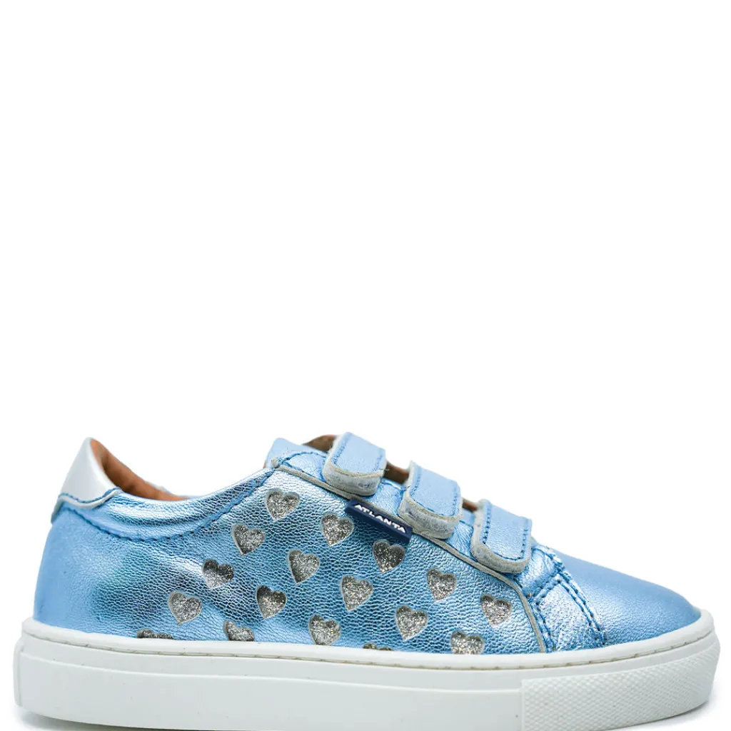 Atlanta Mocassin Blue Metallic Heart Velcro Sneaker Hot