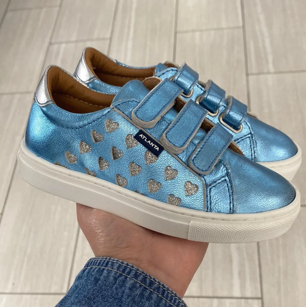 Atlanta Mocassin Blue Metallic Heart Velcro Sneaker Hot