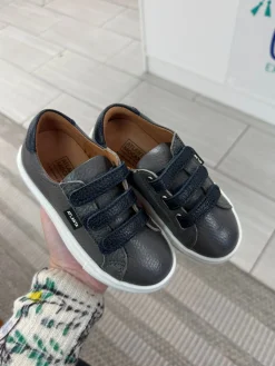 Atlanta Mocassin Gray and Navy Pebbled Velcro Sneaker Clearance