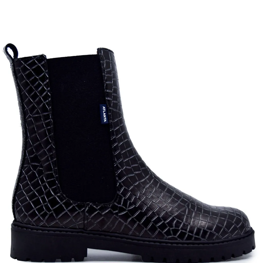 Atlanta Mocassin Mirage Black Croc Zipper Boot Discount