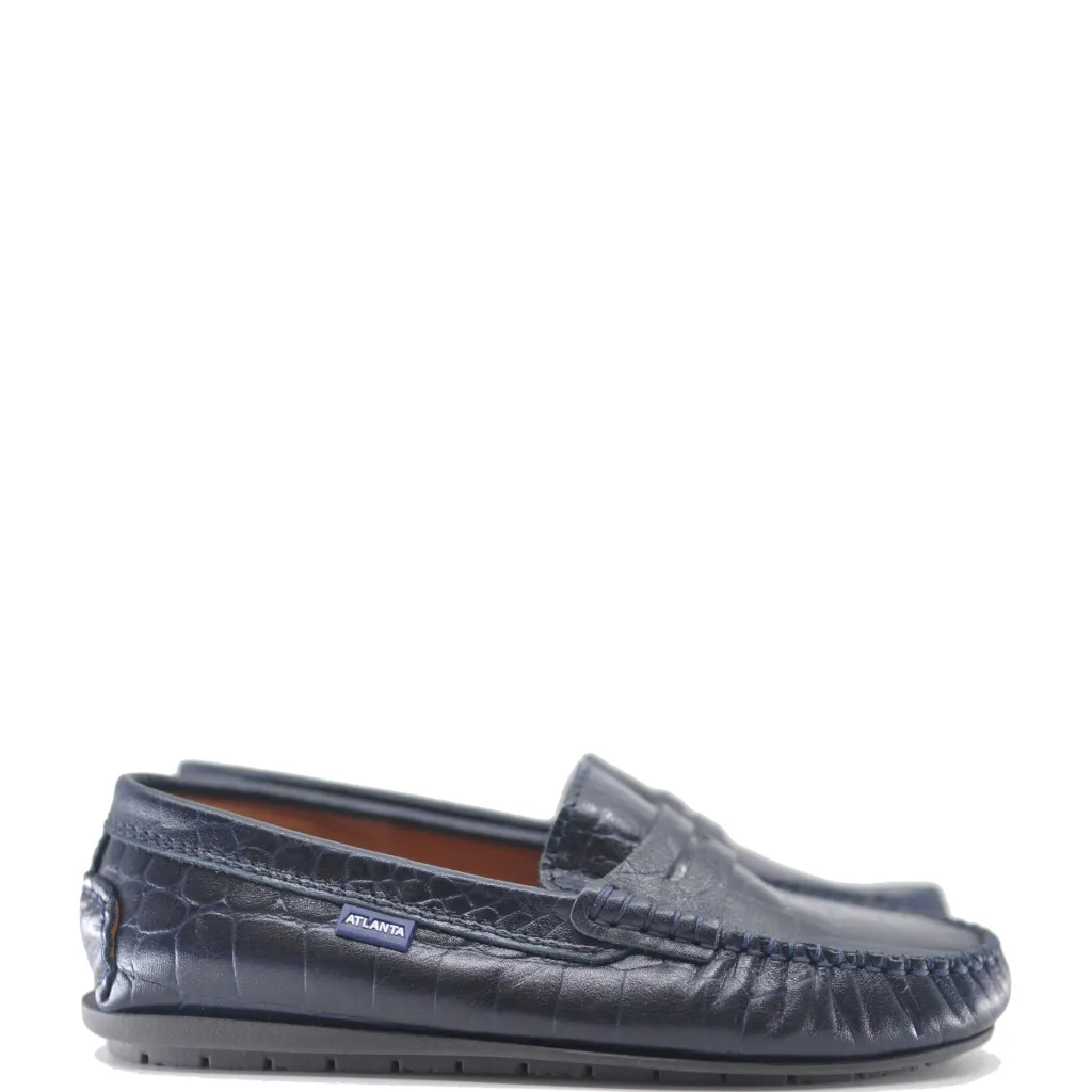 Atlanta Mocassin Navy Croc Penny Loafer Outlet