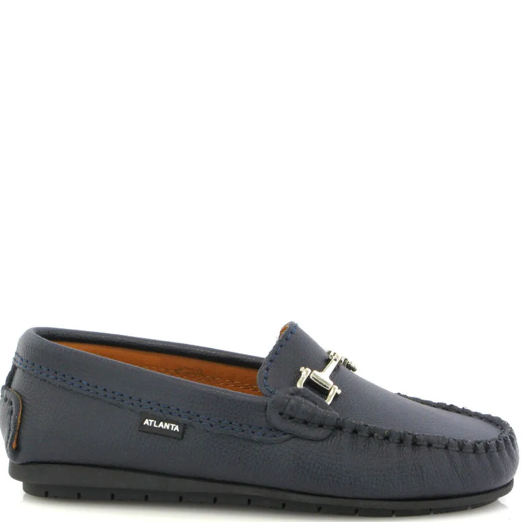 Atlanta Mocassin Navy Grain Buckle Loafer Clearance
