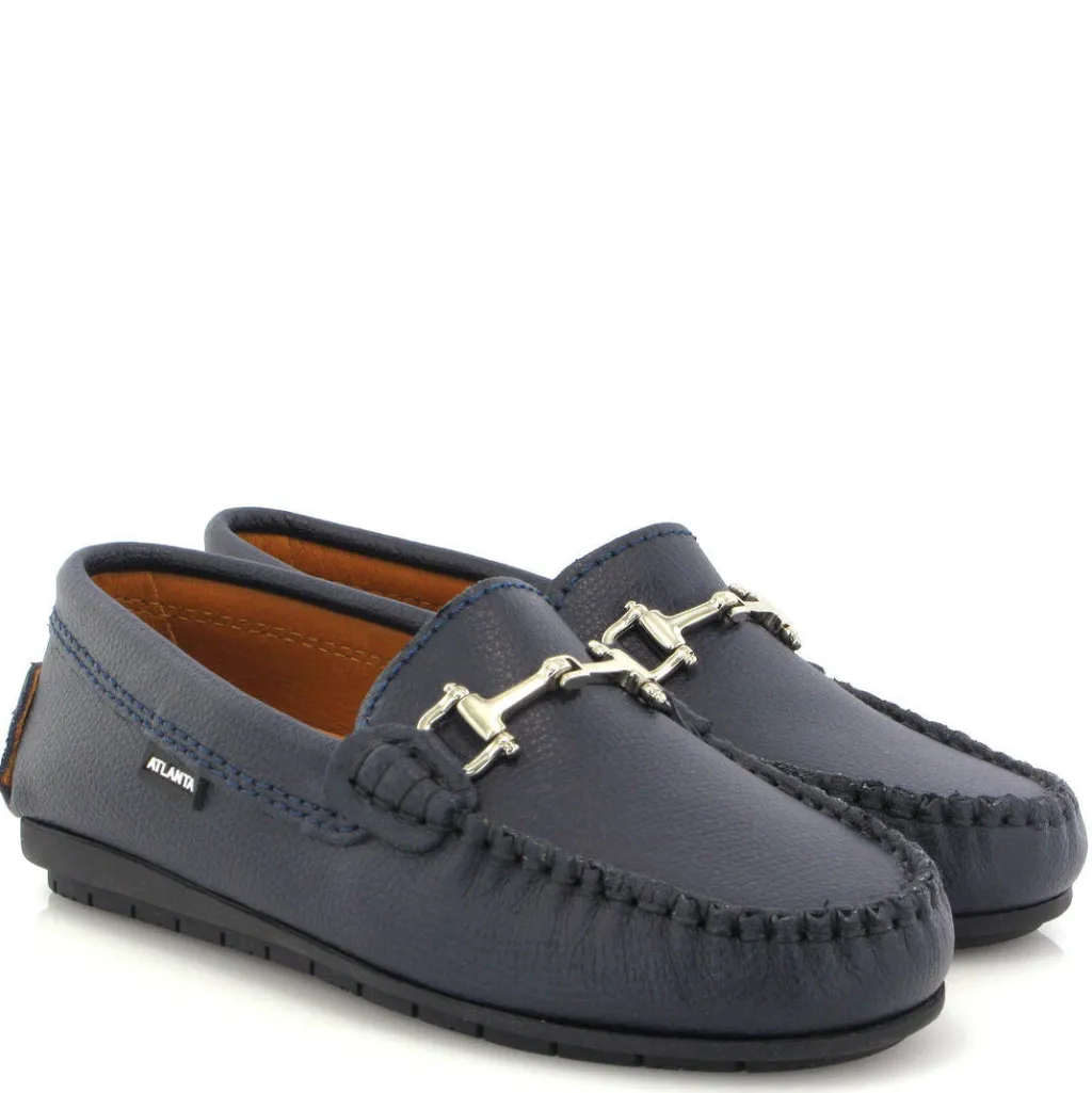 Atlanta Mocassin Navy Grain Buckle Loafer Clearance
