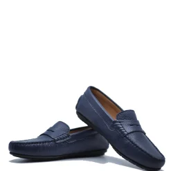 Atlanta Mocassin Navy Pebbled Penny Loafer Discount