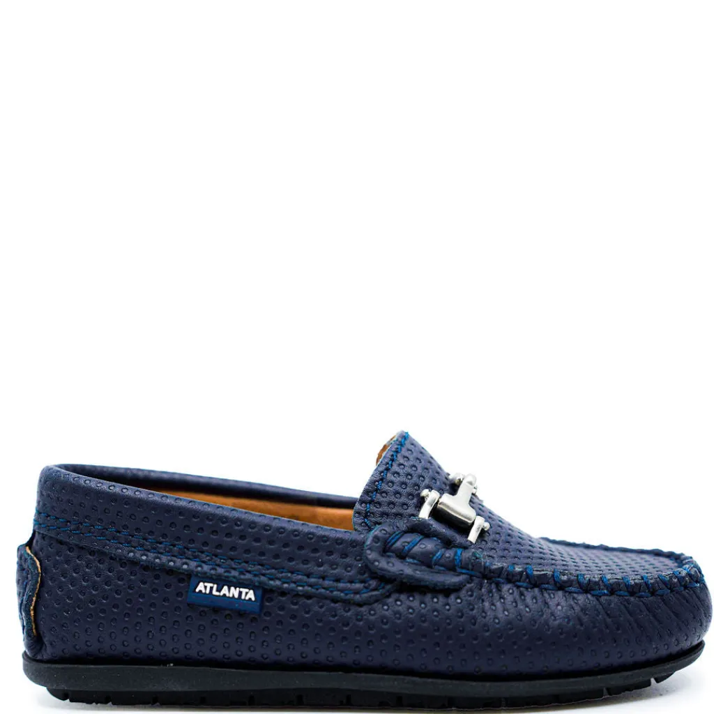 Atlanta Mocassin Navy Pressed Buckle Loafer Discount