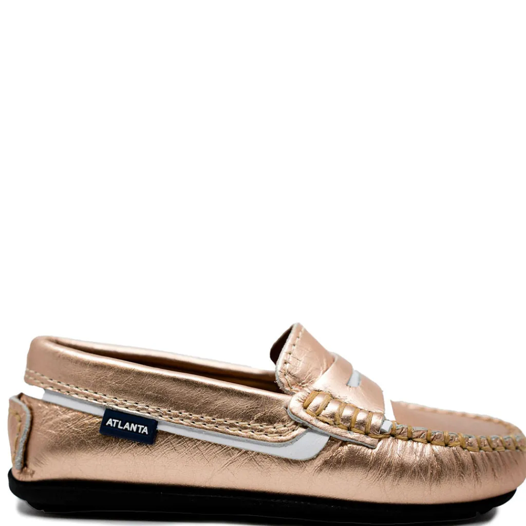 Atlanta Mocassin Rose Gold and White Penny Loafer Clearance