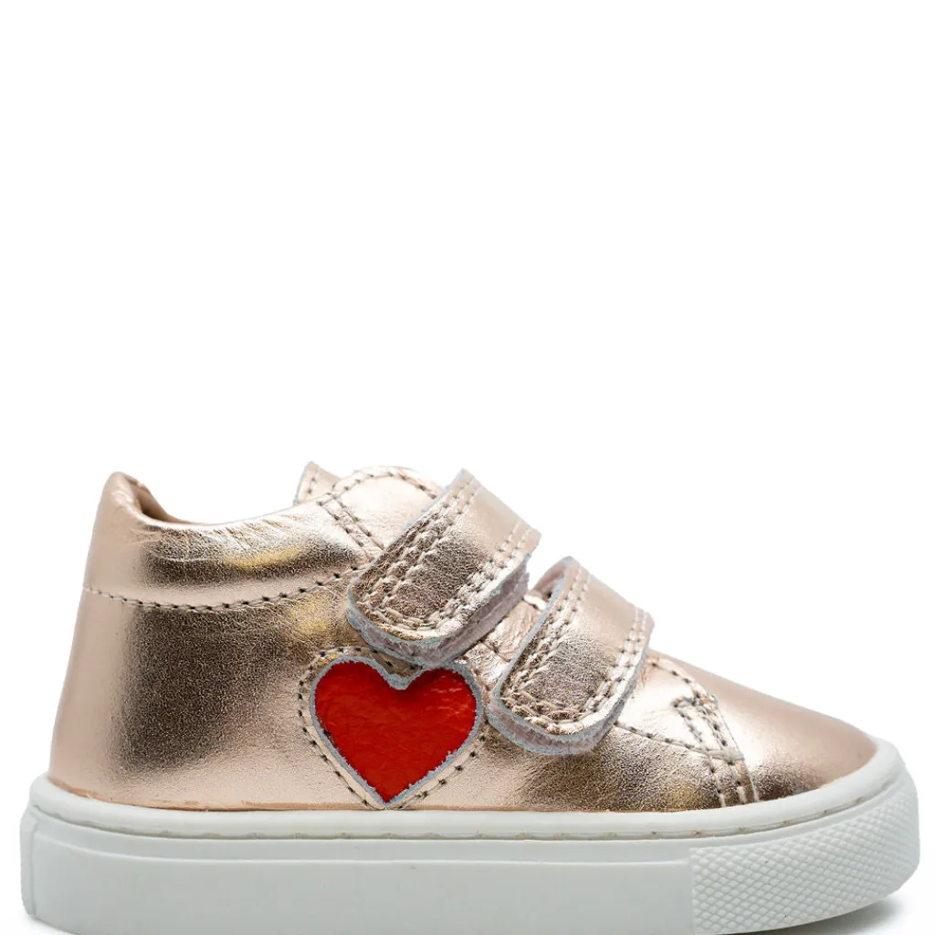 Atlanta Mocassin Rosegold Metallic Heart Velcro Baby Sneaker Outlet