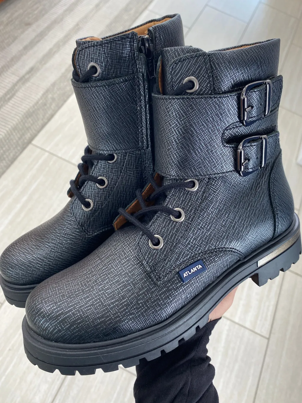 Atlanta Mocassin Saffiano Black Buckle Boot Hot