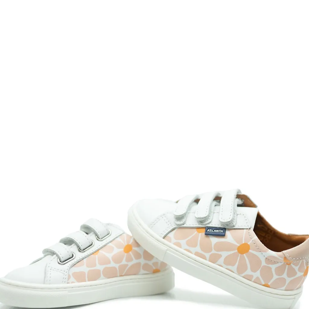 Atlanta Mocassin Salmon Flower Print Velcro Sneaker Clearance