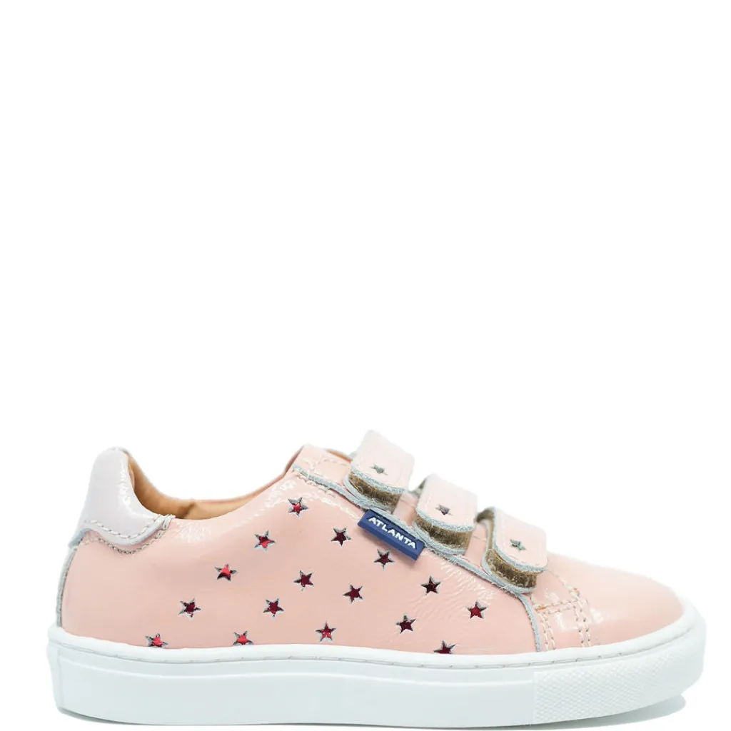 Atlanta Mocassin Salmon Patent Star Velcro Sneaker New