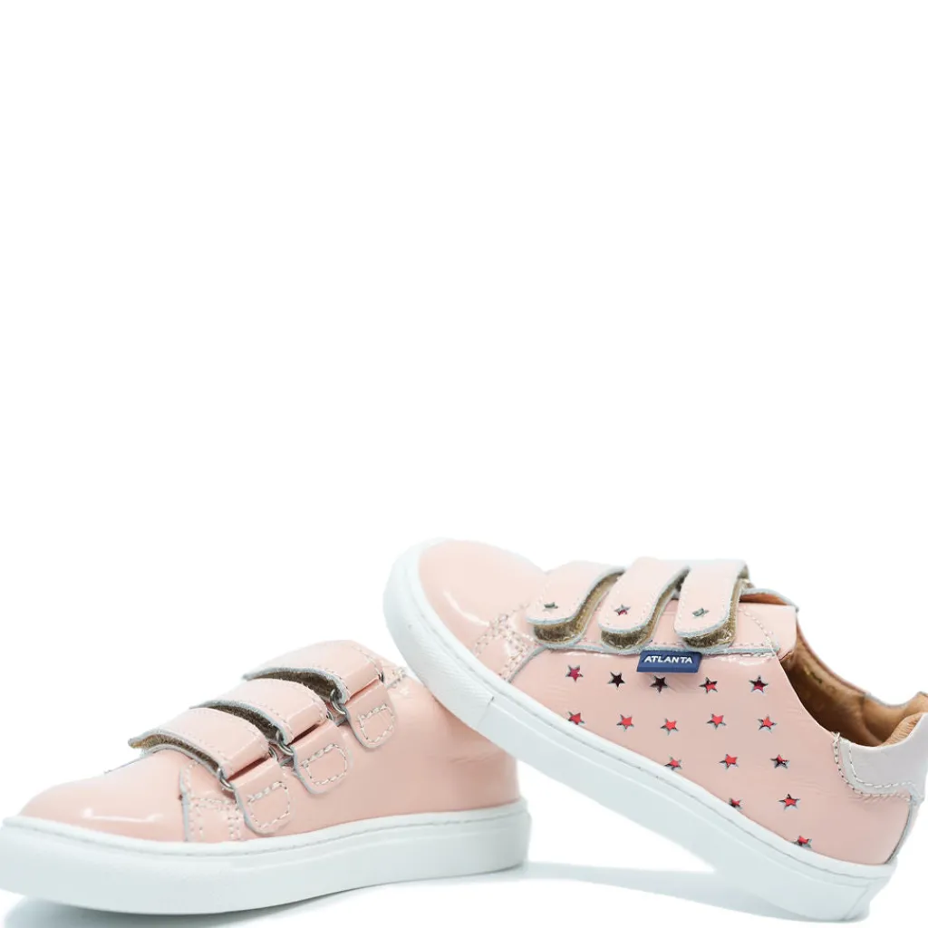Atlanta Mocassin Salmon Patent Star Velcro Sneaker New