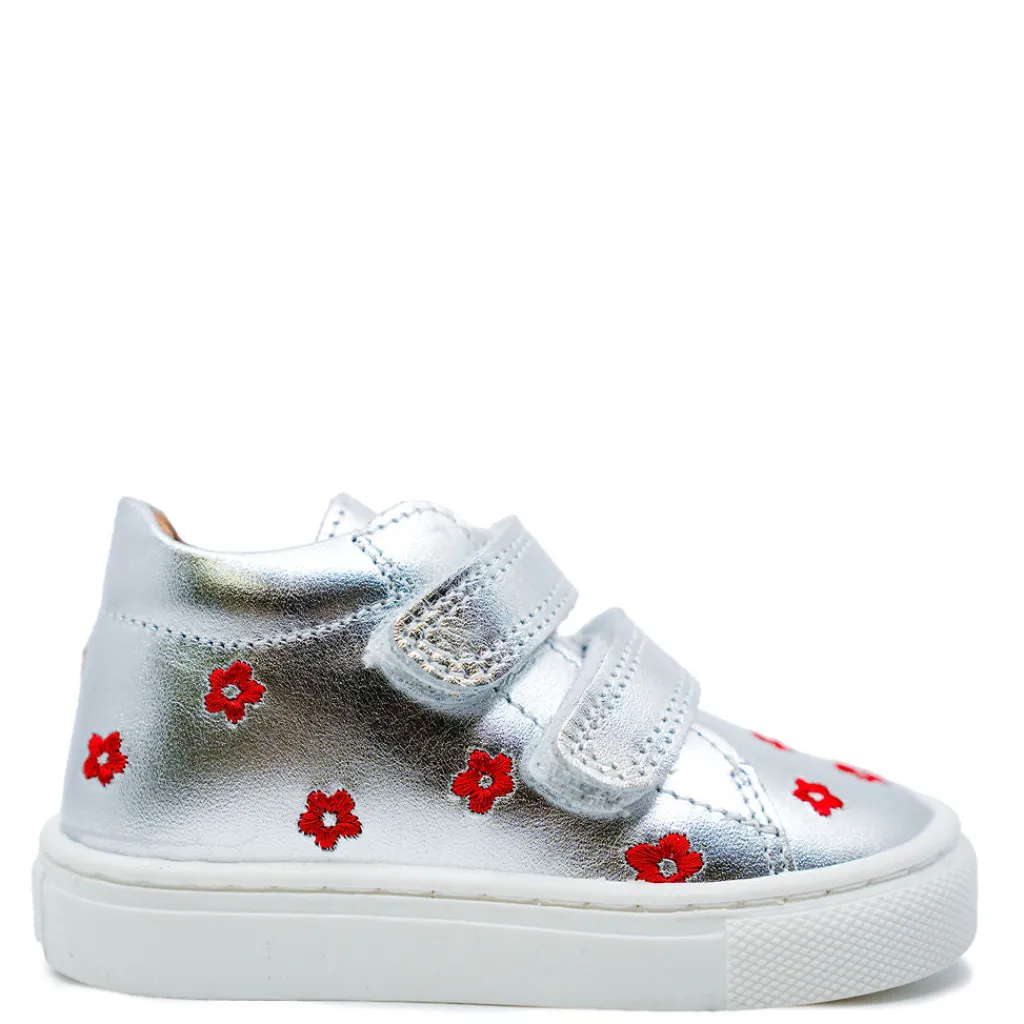 Atlanta Mocassin Silver and Red Flower Baby Sneaker Online