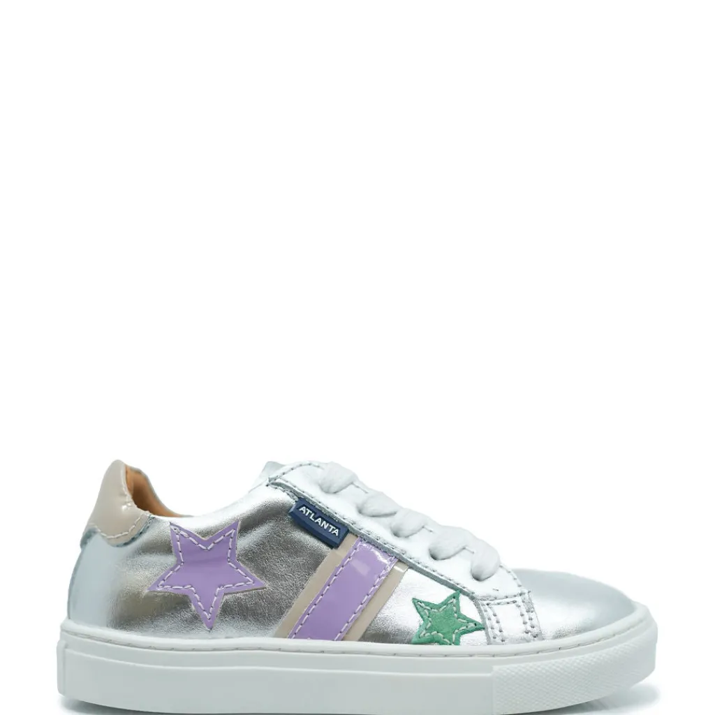 Atlanta Mocassin Silver Metallic Star Lace Up Sneaker Outlet