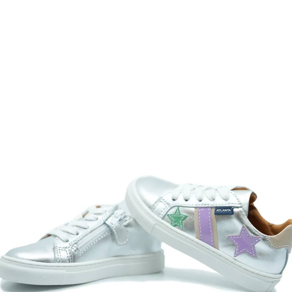 Atlanta Mocassin Silver Metallic Star Lace Up Sneaker Outlet