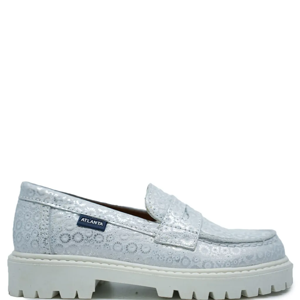 Atlanta Mocassin Silver Sunflower Chunky Penny Loafer Fashion