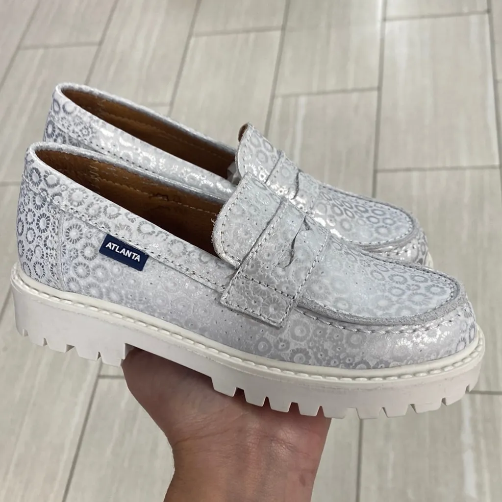 Atlanta Mocassin Silver Sunflower Chunky Penny Loafer Fashion