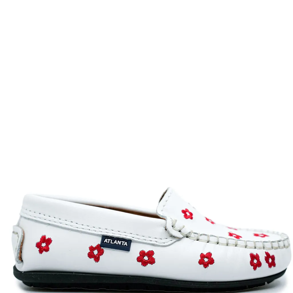 Atlanta Mocassin White and Red Floral Loafer New