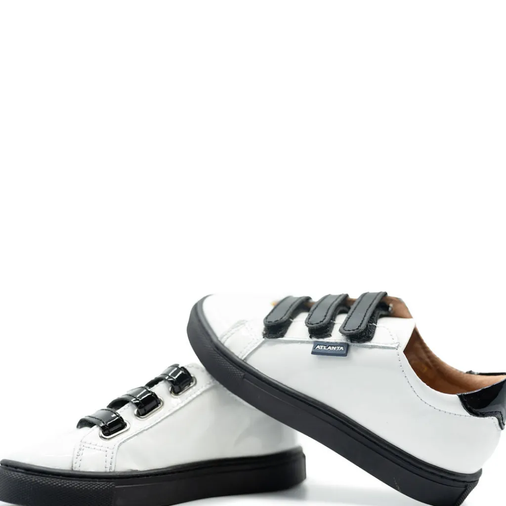 Atlanta Mocassin White and Black Patent Sneaker New