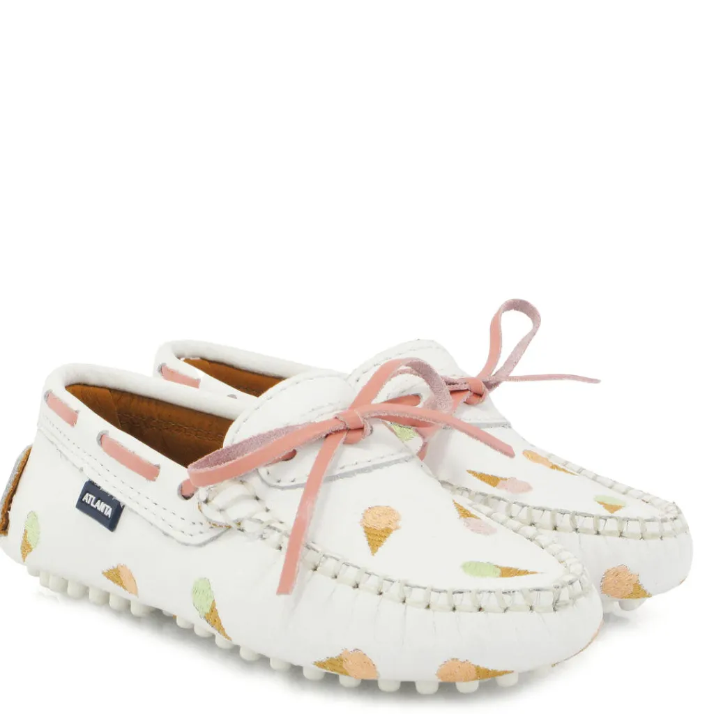 Atlanta Mocassin White Ice Cream Printed Bow Loafer Fashion