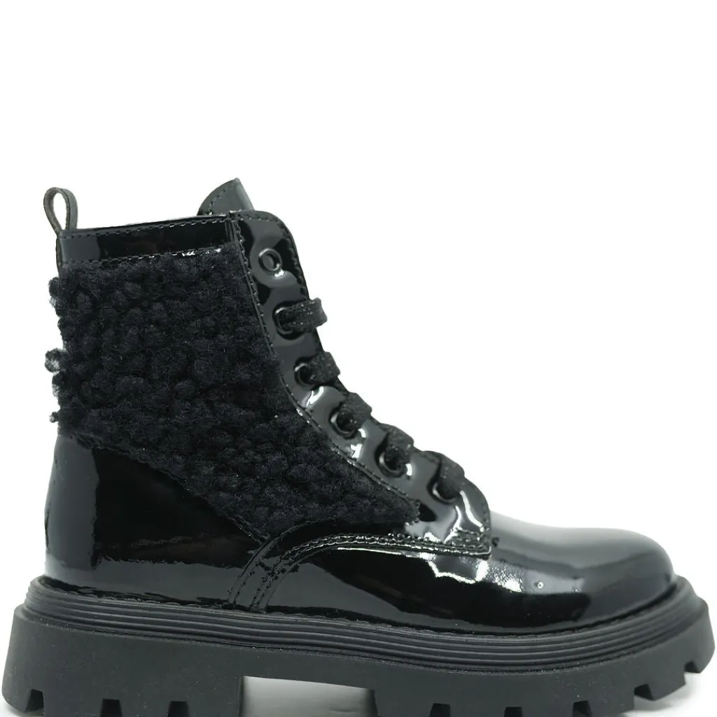 Beberlis Black Patent and Shearling Bootie Hot