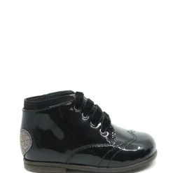 Beberlis Black Patent Glitter Heart Baby Bootie Clearance