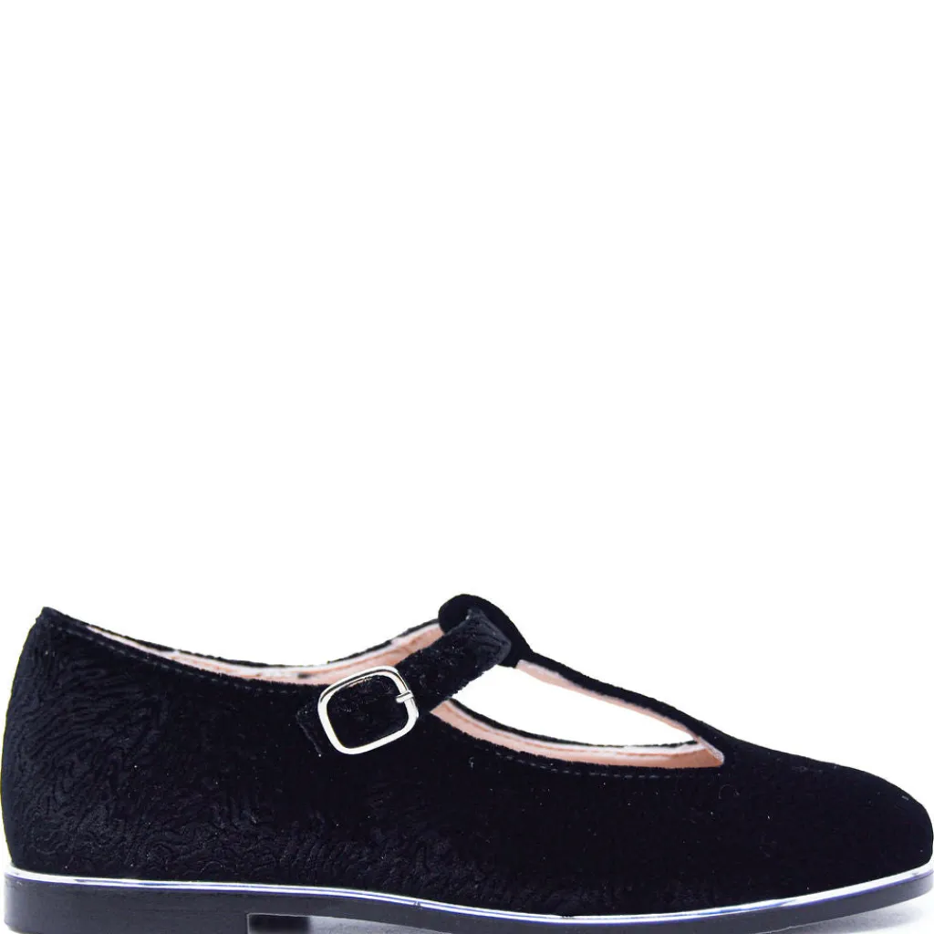 Beberlis Black Textured Velvet T Strap Mary Jane Hot