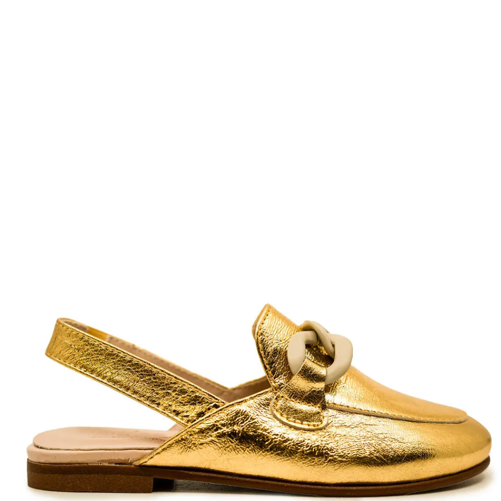 Beberlis Gold Crinkle Buckle Mule Best