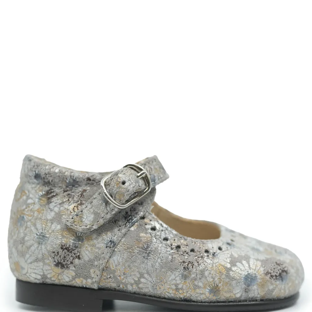 Beberlis Gray Metallic Flower Baby Mary Jane New