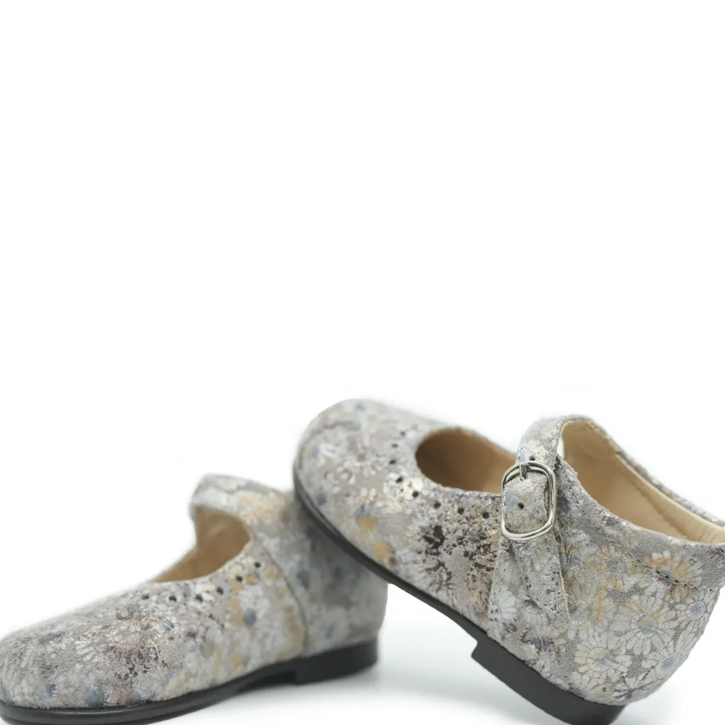 Beberlis Gray Metallic Flower Baby Mary Jane New