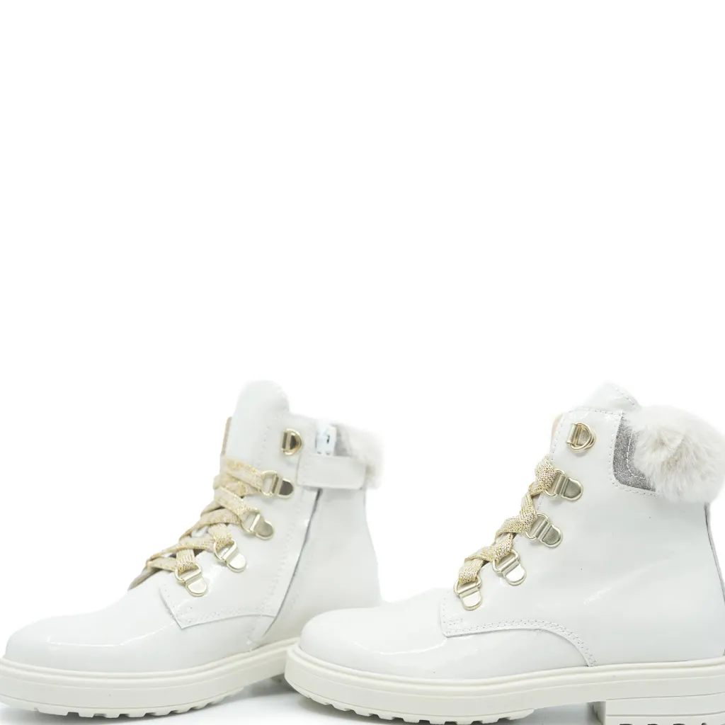 Beberlis Ivory Patent and Fur Bootie Clearance