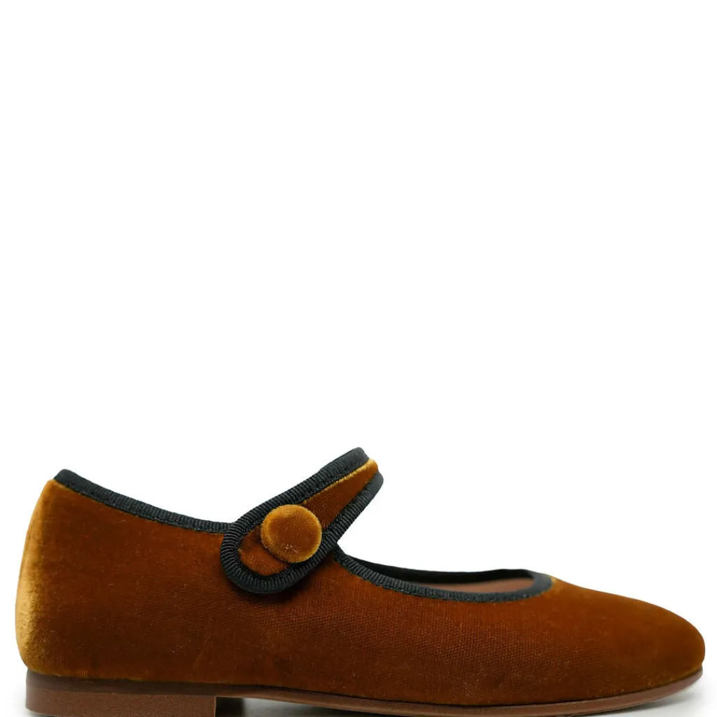 Beberlis Mustard Velvet Pointed Piping Mary Jane Best