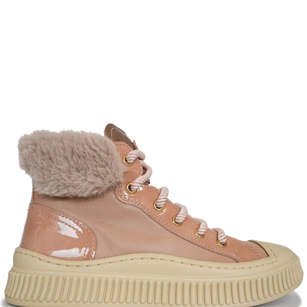 Beberlis Nude Patent Fur Hi Top Sneaker Best