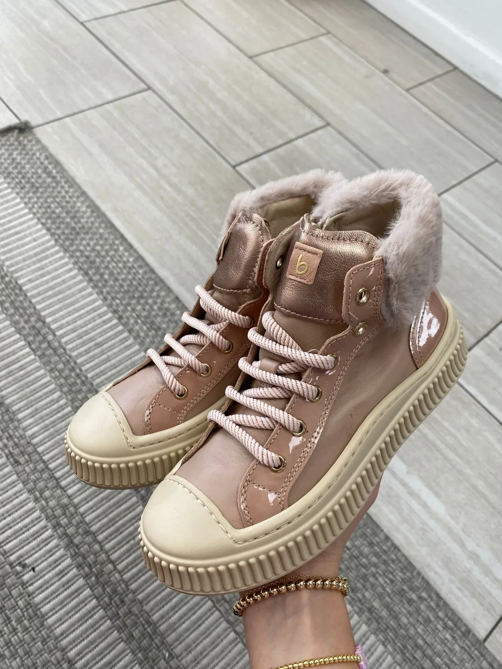 Beberlis Nude Patent Fur Hi Top Sneaker Best